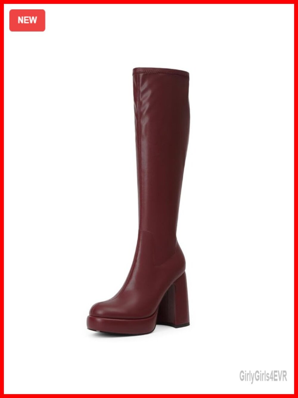 Platform Knee High Boots Chunky Heel Rounded Toe Faux Leather